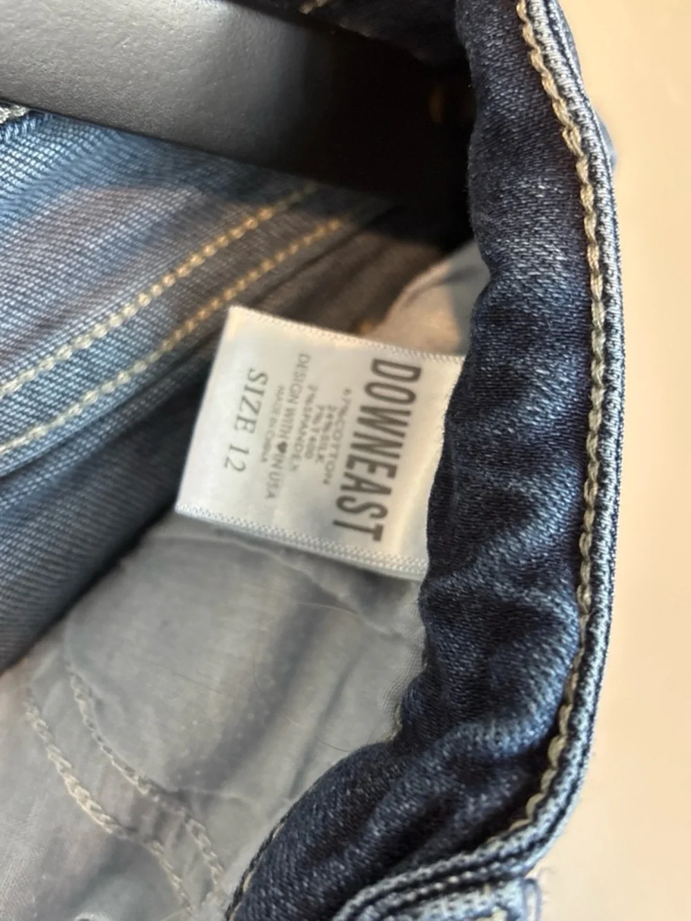 DownEast Size 12 Distressed Denim Bermuda Shorts Raw Hem Stretch Jorts